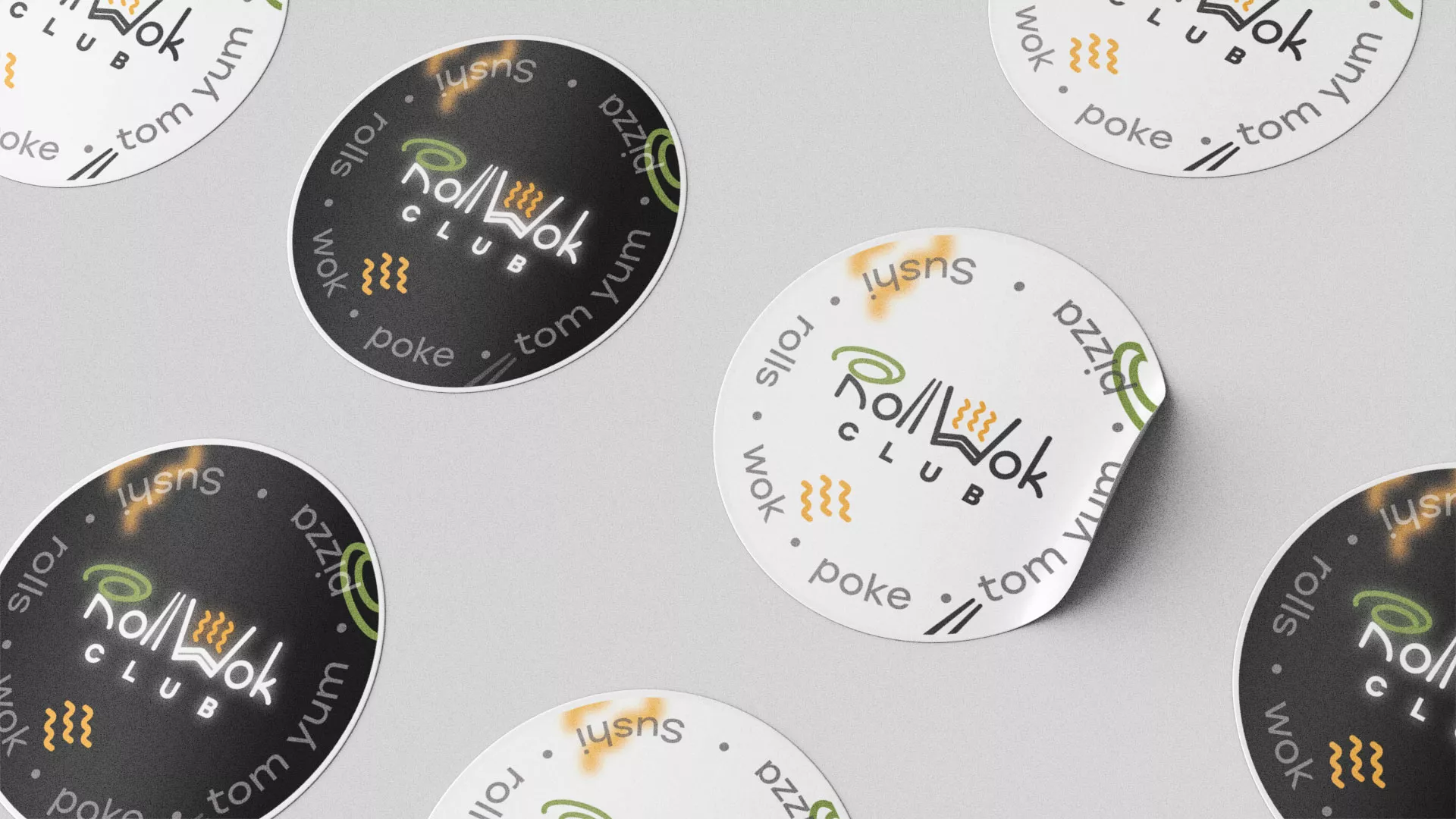 Разработка дизайна наклеек для суши-бара «Roll Wok Club» в Трубчевске